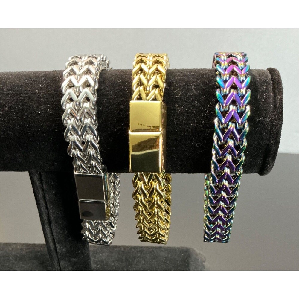 New Bracelet Hip Hop Men Women Gift Teen 8 Inches Iridescent Gold Colorful